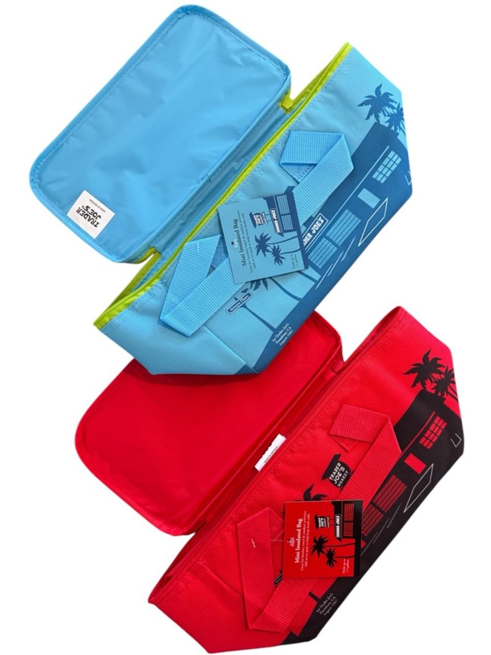 Trader Joe's Mini Insulated Tote Cooler Lunch Bag Zip Top Red & Blue